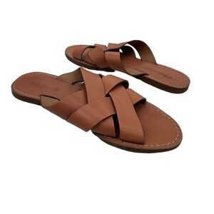 Madewell Boardwalk Brown Leather Woven Slide Slip On Sandals Size 7 Women's